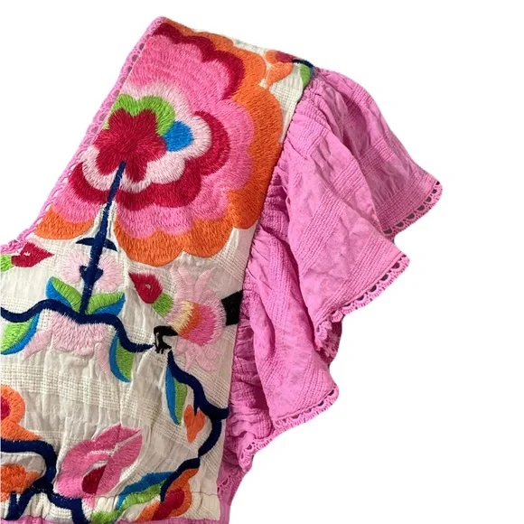 Anthro Plenty Tracy Reese Pink Embroidered Boho Top XL - Picture 6 of 10